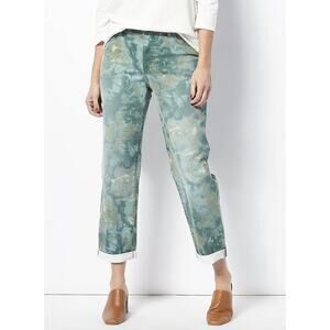 LOGO by Lori Goldstein Floral Print Boyfriend Jeans Green Womens Size 2P Petite